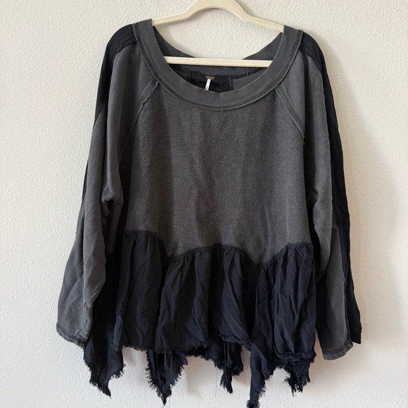 Free People Tops - Free People Duster Pullover with Ruffled Asymmetrical Hem Black Large